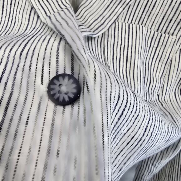 Anthropologie Blazer Womens 4 White Navy Blue Linen Pinstripe Jacket Cartonnier - Picture 11 of 14